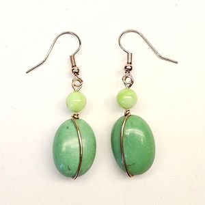 Green Stone and Shell Beaded Earrings